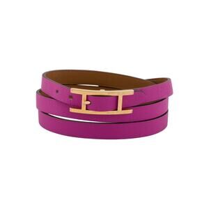 Hermès Purple Leather Hapi 3 MM Wrap Bracelet